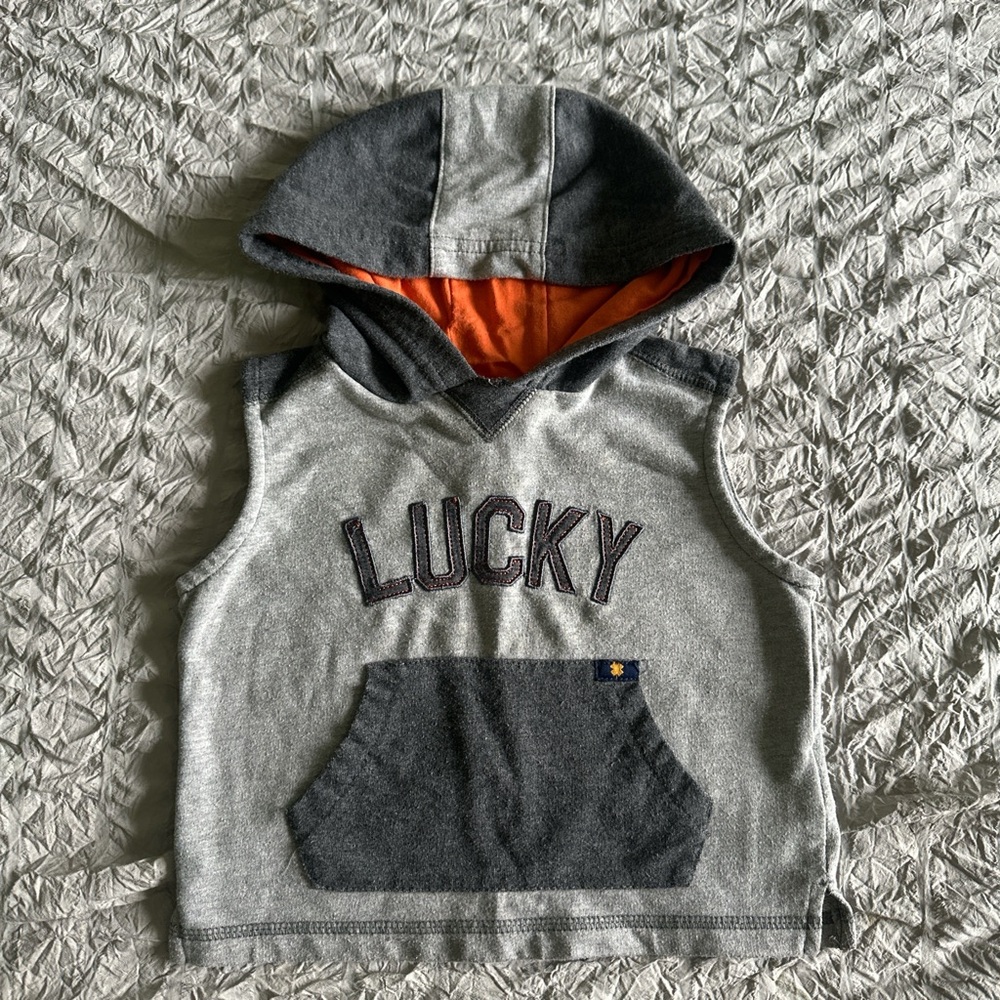 Lucky Brand Kids Charcoal and Orange Sleeveless Hoodie